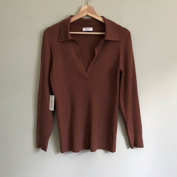 Aritzia Sweaters - Aritzia // Babaton McSweeney Merino Wool V-Neck Polo Sweater in Epicurean Brown